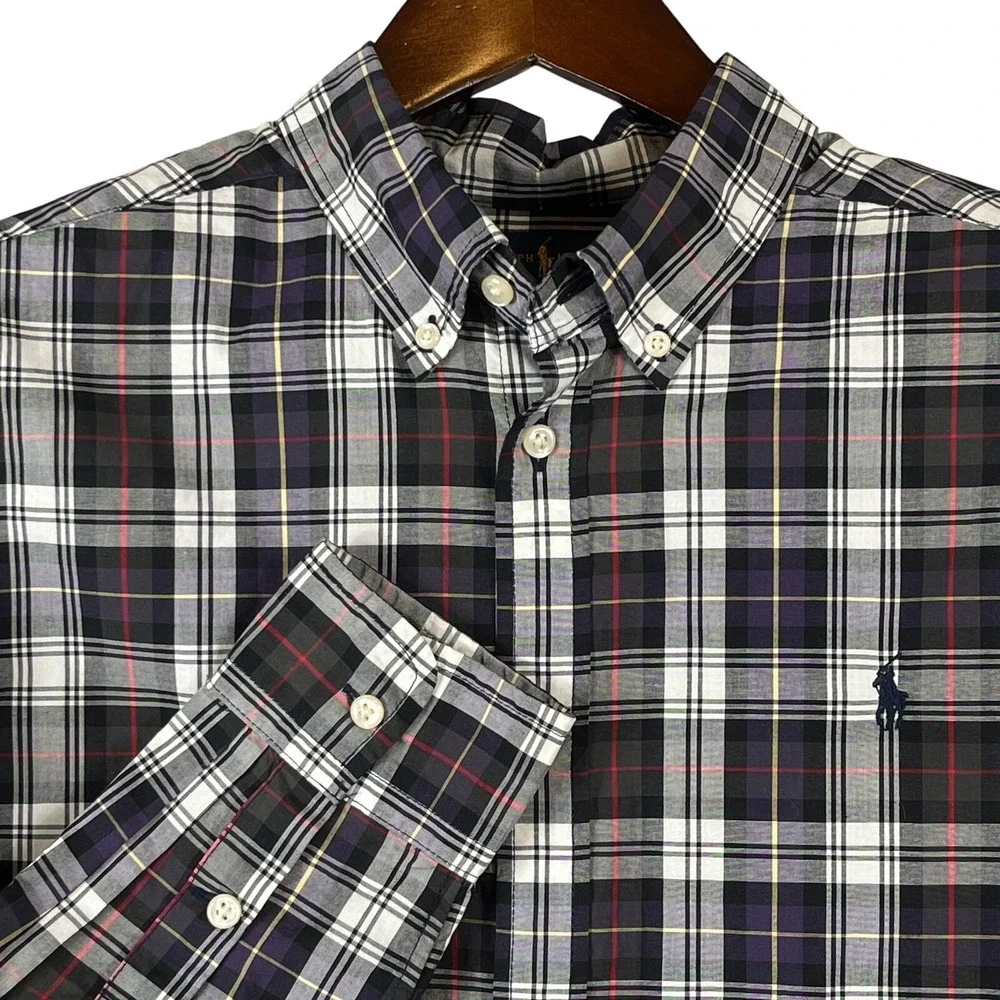 Ralph Lauren Boys XL 18-20 Plaid Button Down Shirt Purple Black Pony Preppy
